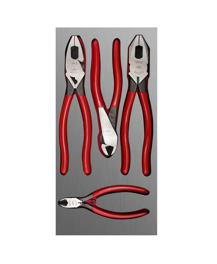 Juego de pinzas de electricista con bandeja laminada, 4 piezas, Urrea CH126L