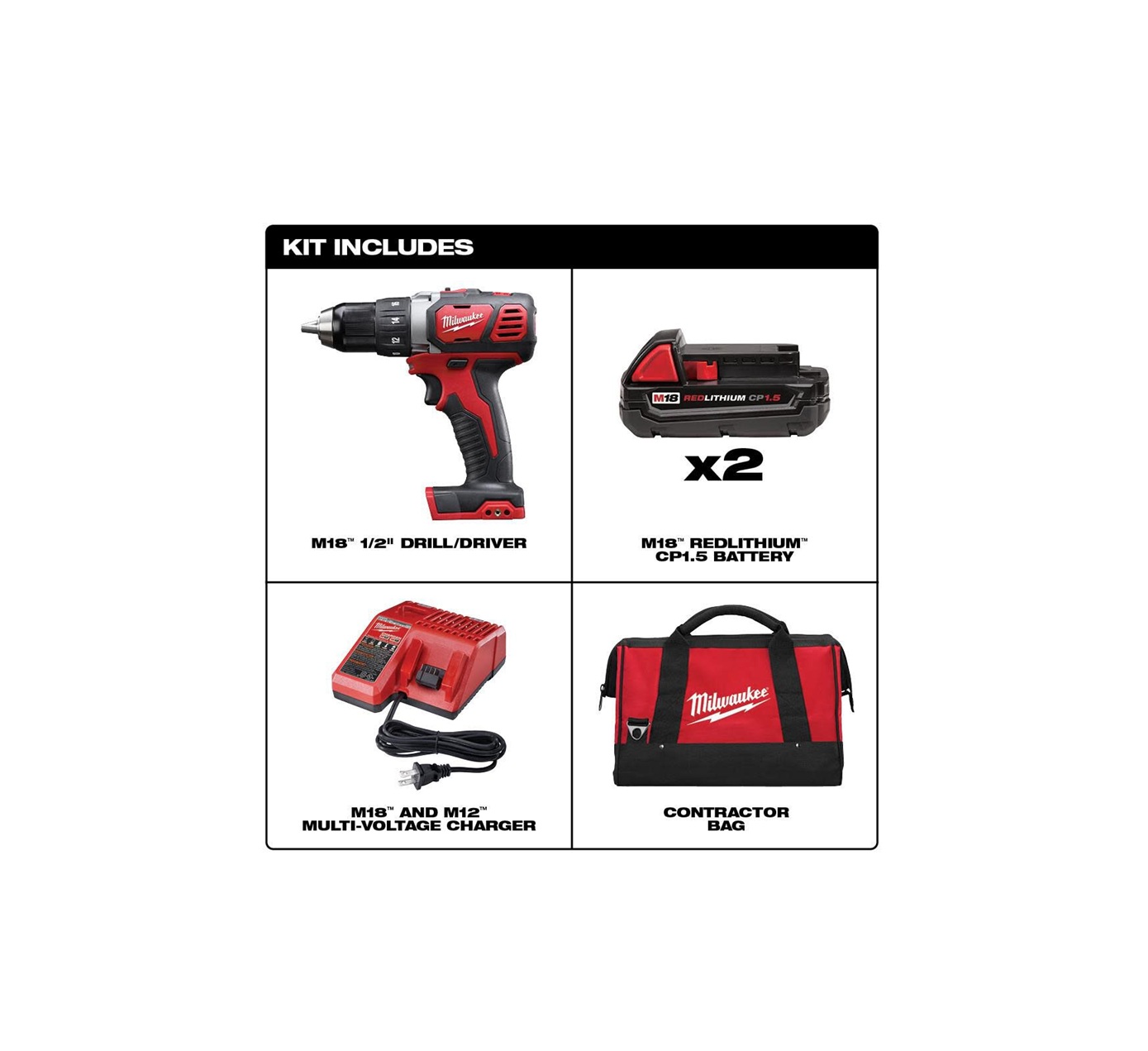 Kit de taladro atornillador compacto Milwaukee M18 de 1/2 pulgada con baterías compactas. 2606-22CT Milwaukee - Image 2