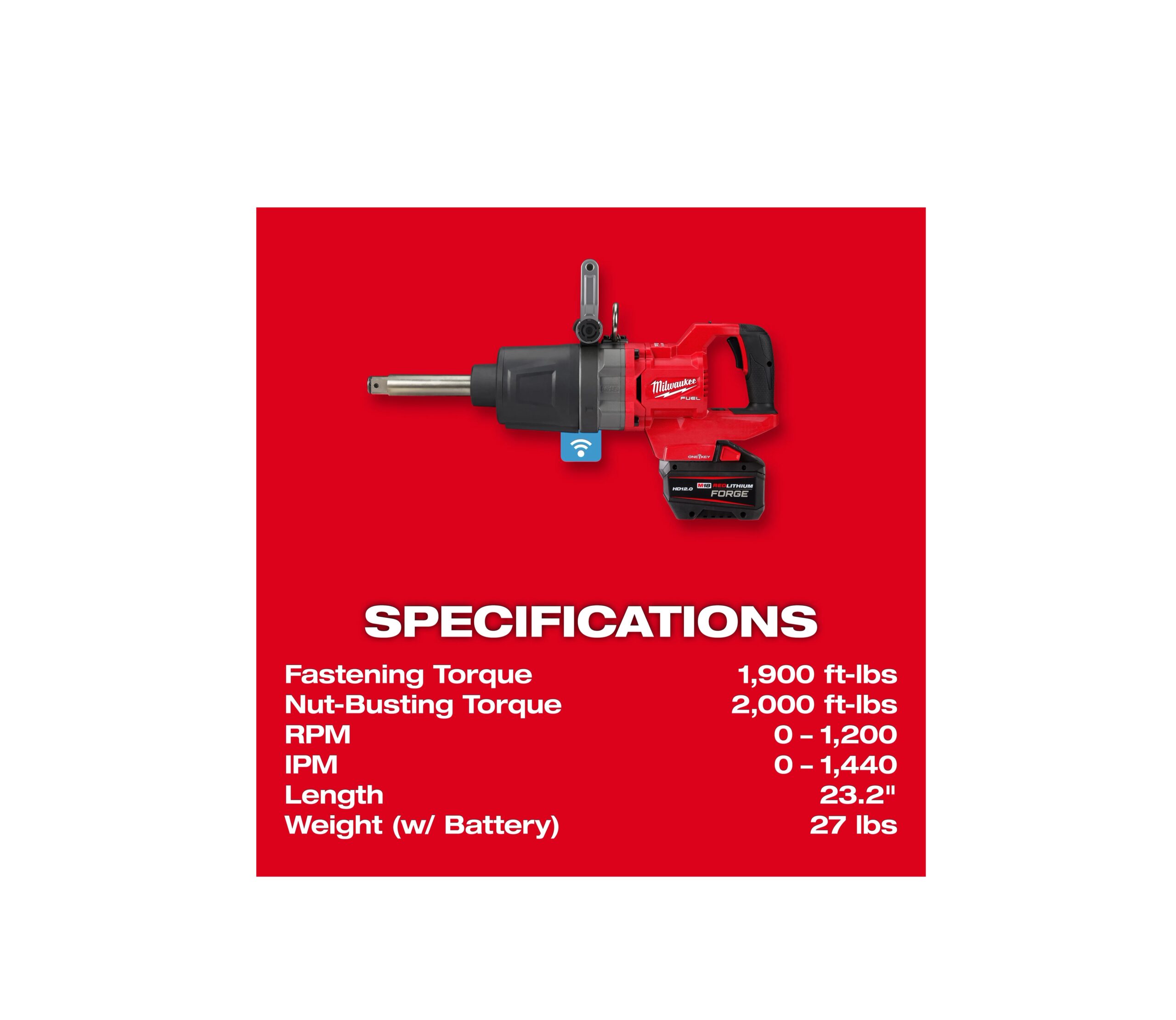 Llave de impacto de alto torque M18 FUEL™ de 1" con mango en D y yunque extendido, 2269-22HD Milwaukee - Image 3