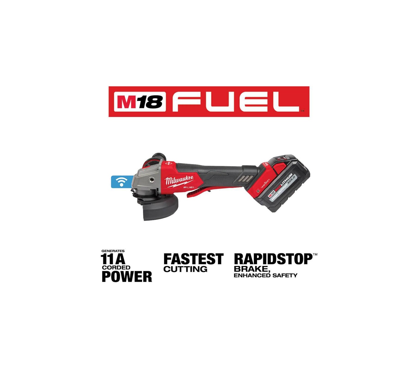 ESMERILADORA MILWAUKEE CON FRENO FUEL M18 DE 4-1/2"- 5" INC. DOS BATERIAS Y CARGADOR ONE-KEY 2882-22 - Image 4