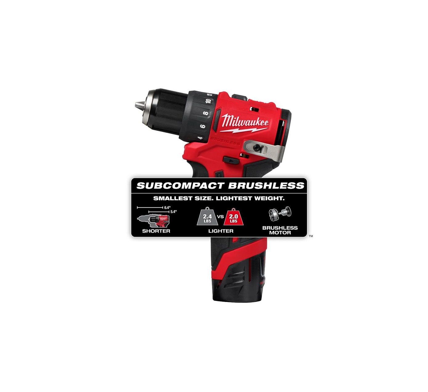 Kit de taladro/atornillador subcompacto sin escobillas Milwaukee M12 de 3/8 de pulgada 3401-22 Milwaukee - Image 4