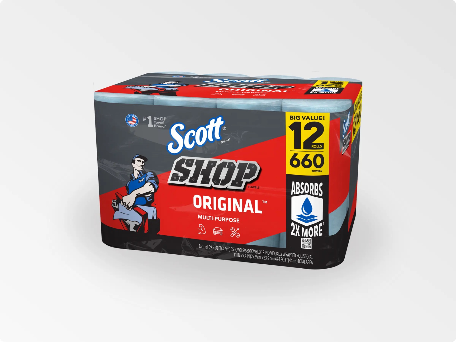 Toallas Scott® Shop Original™ Paquete con 12 rollos de 55 hojas cada uno