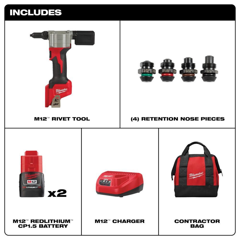 Remachadora inalámbrica Milwaukee M12 Kit 2550-22 - Imagen 3