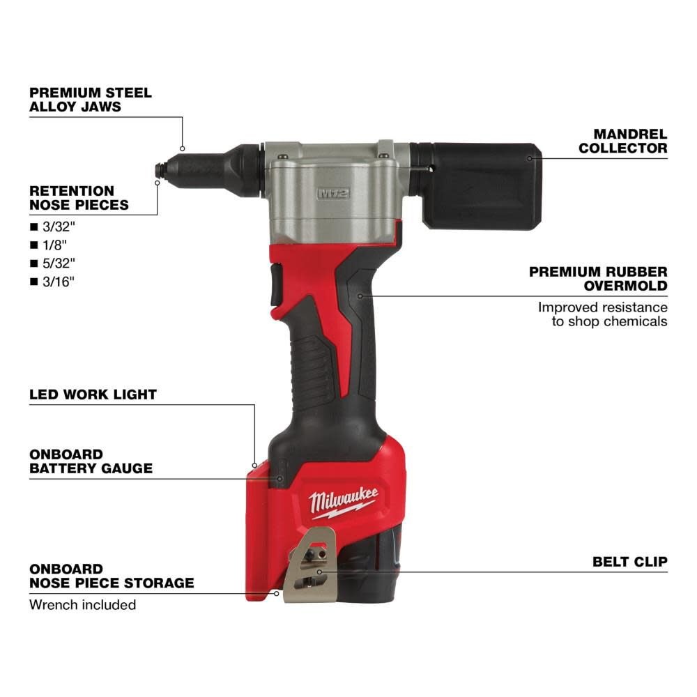 Remachadora inalámbrica Milwaukee M12 Kit 2550-22 - Imagen 4
