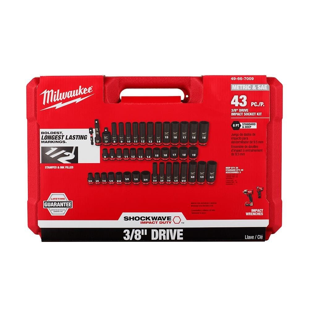 Juego de 43 dados de impacto Milwaukee 49-66-7009 de 3/8" SAE y metrico 6 puntas - Imagen 4