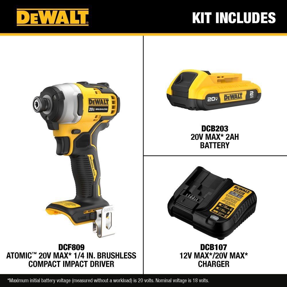 DEWALT DCF809D1 ATOMIC 20V MAX, sin escobillas, inalámbrico, compacto, de impacto de 1/4" - Imagen 2