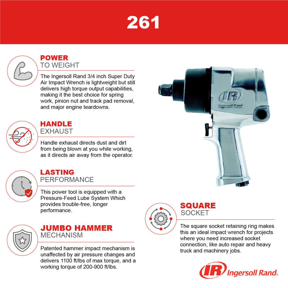 Pistola de aire Ingersoll Rand 261 de 3/4" 1100 ft-lbs - Imagen 3